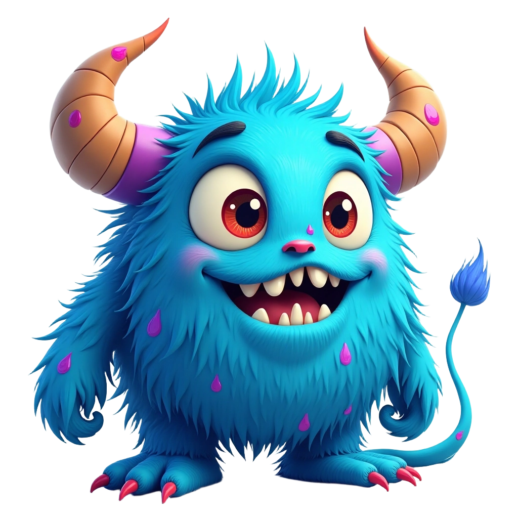 Furry Blue Monster with Horns